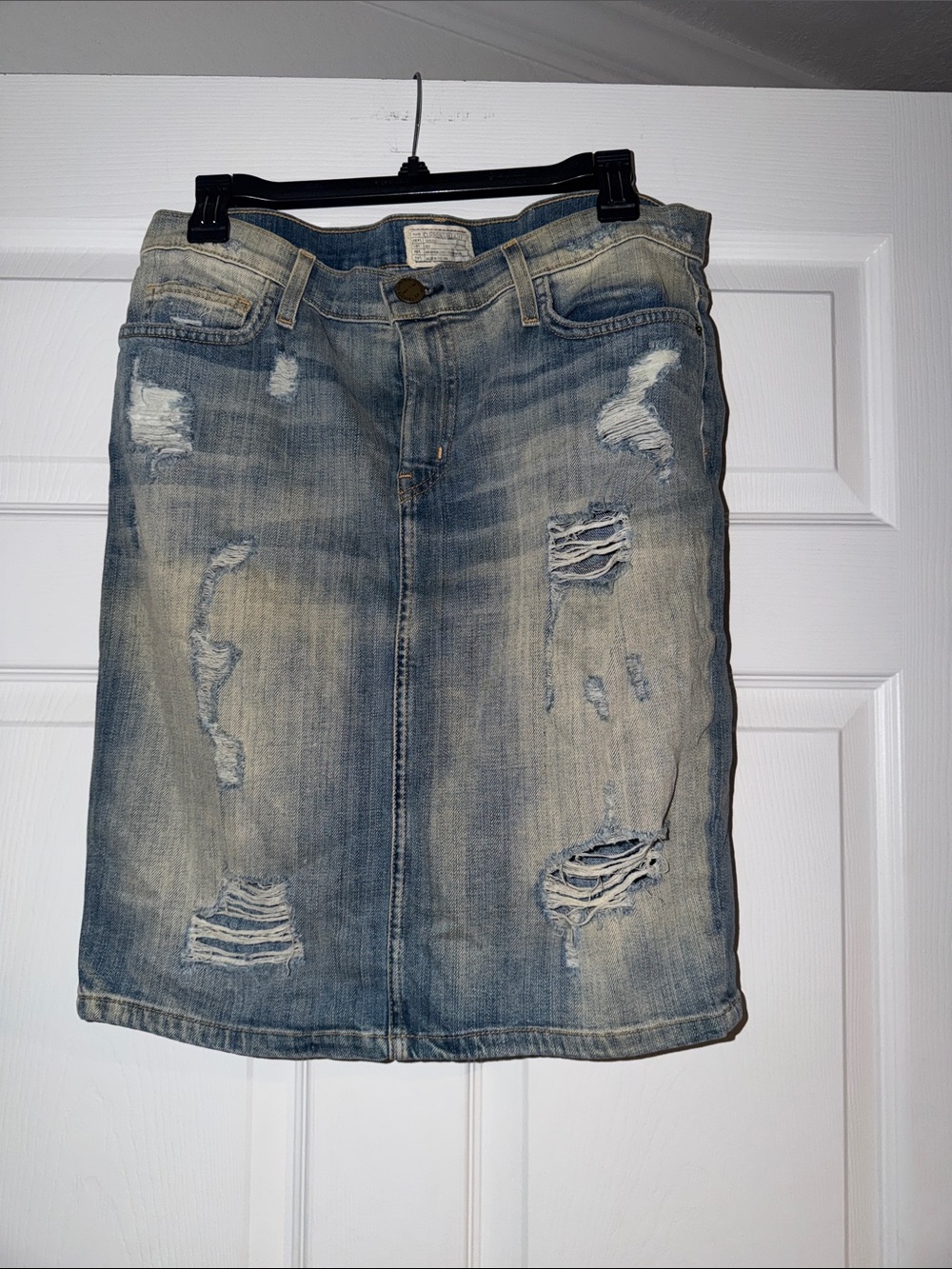 Current Elliott Distressed Light Blue Denim Pencil Skirt - Women's